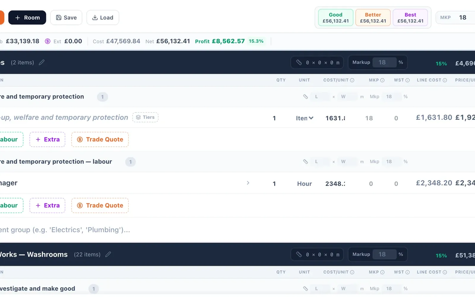 The BuiltUp web app, built by Synmek, with numbered design and engineering notes