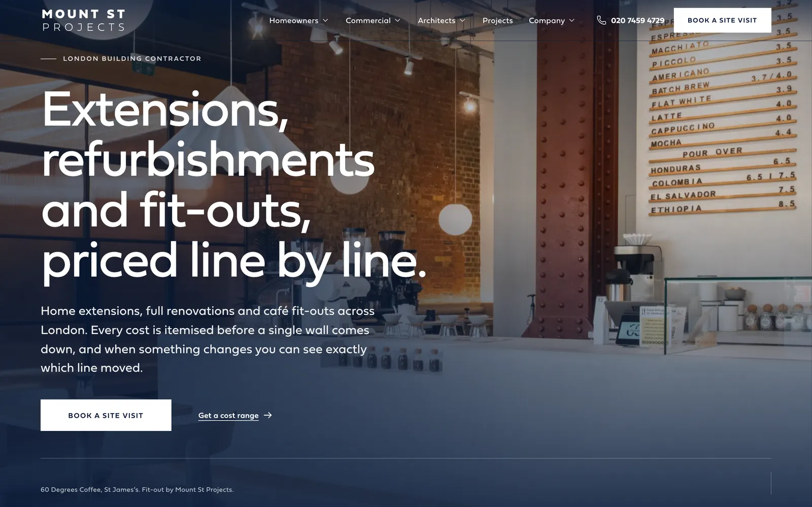 The Mount St Projects website, built by Synmek, with numbered design and engineering notes