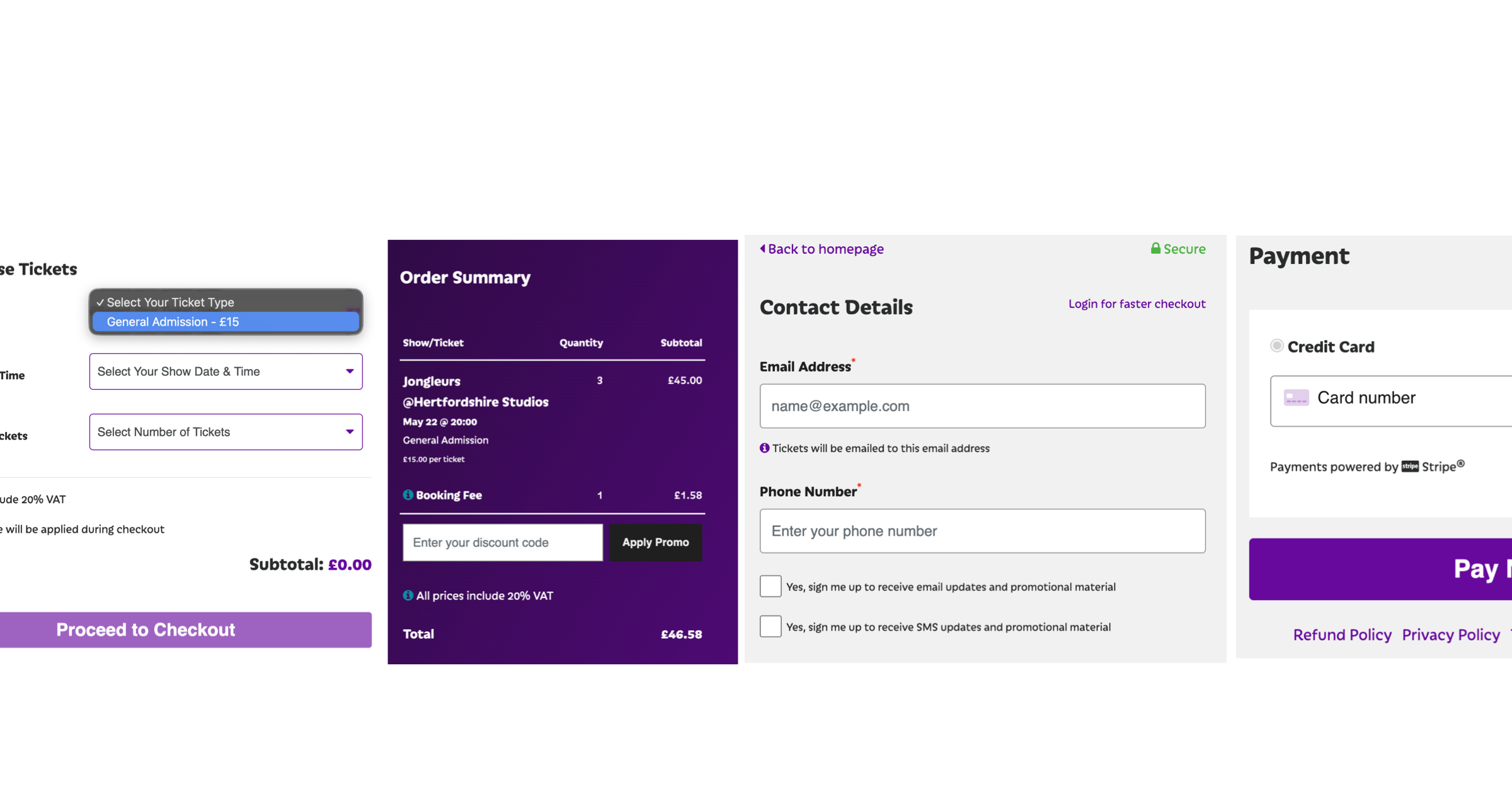 Jongleurs Ticketing Flow