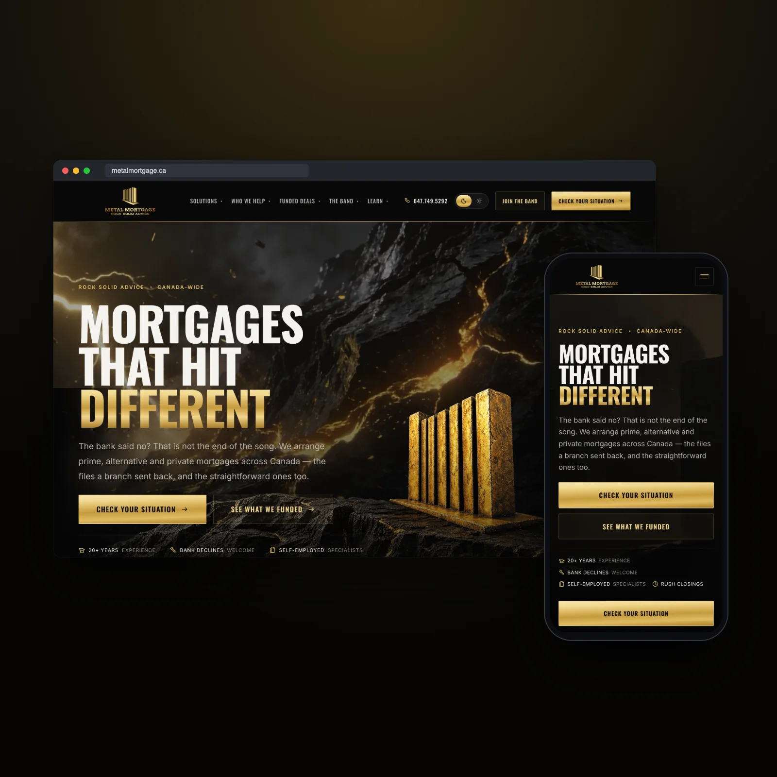 The Metal Mortgage website on desktop and mobile