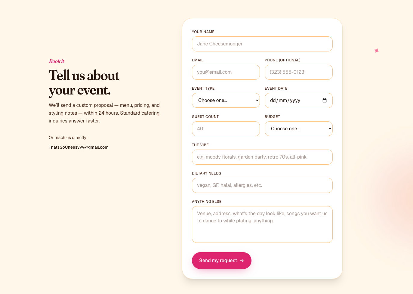 That's So Cheesy event booking form