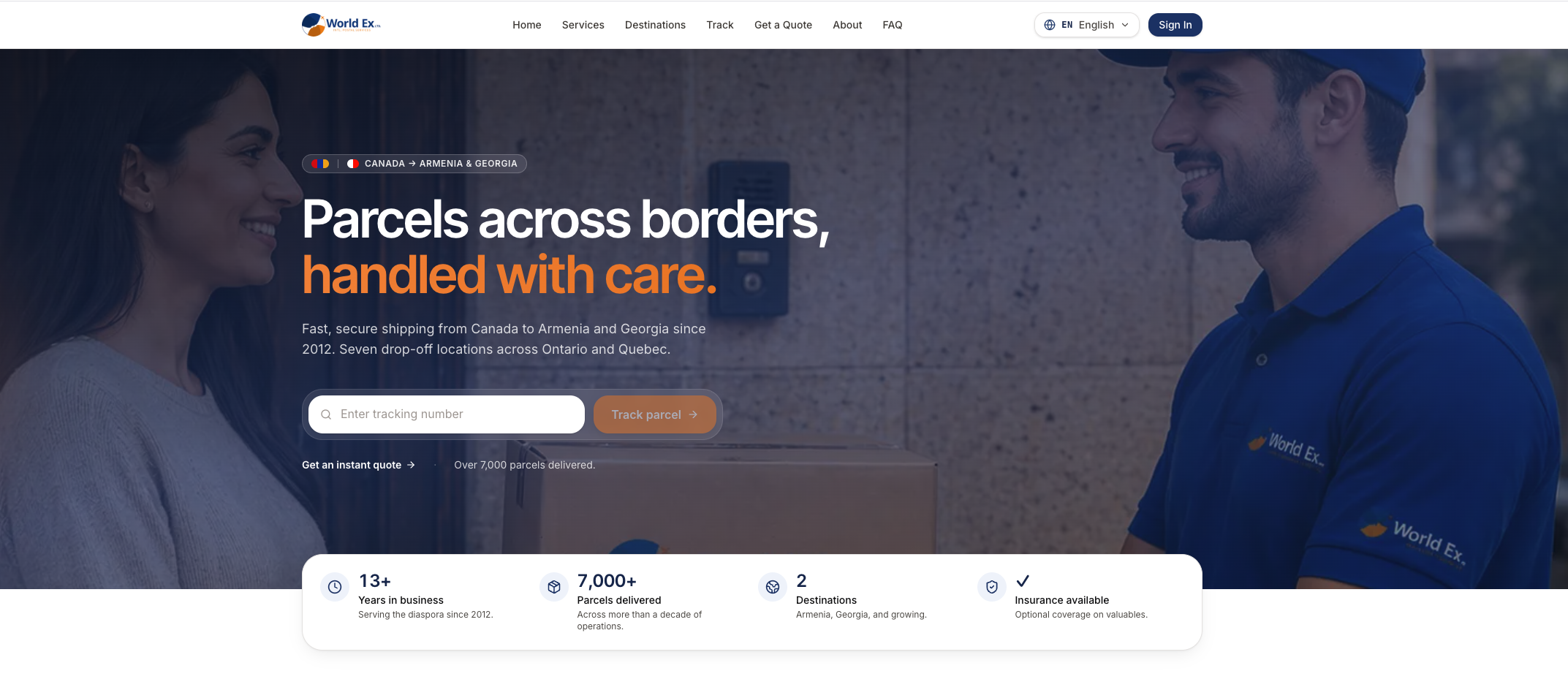 WorldEx marketing site homepage
