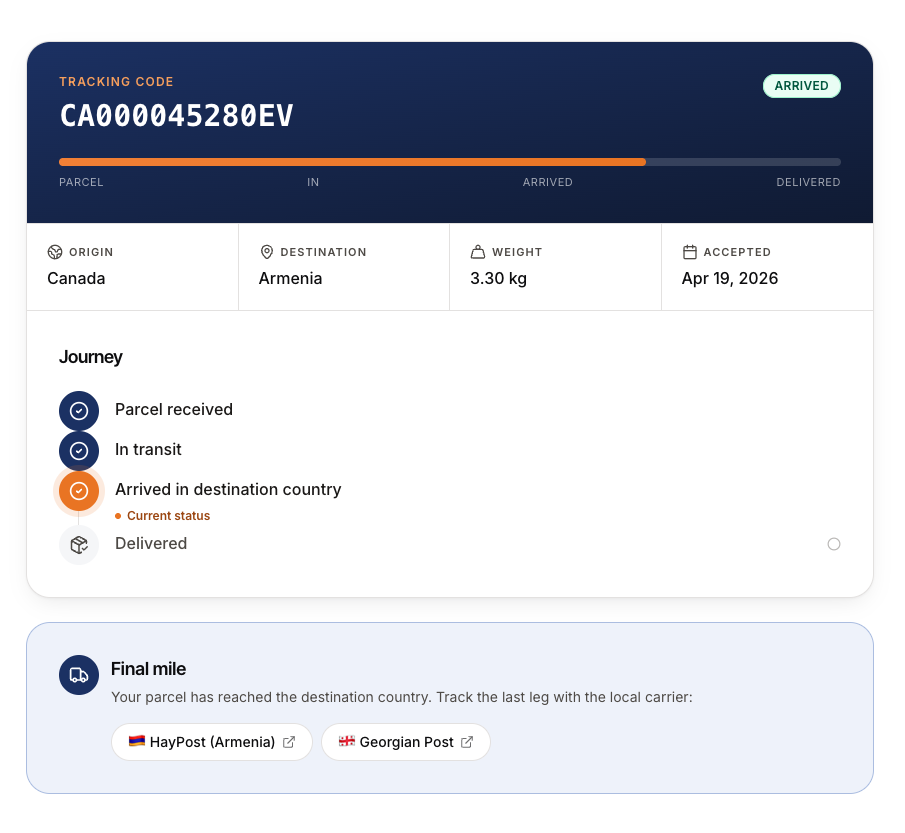 WorldEx public parcel tracking