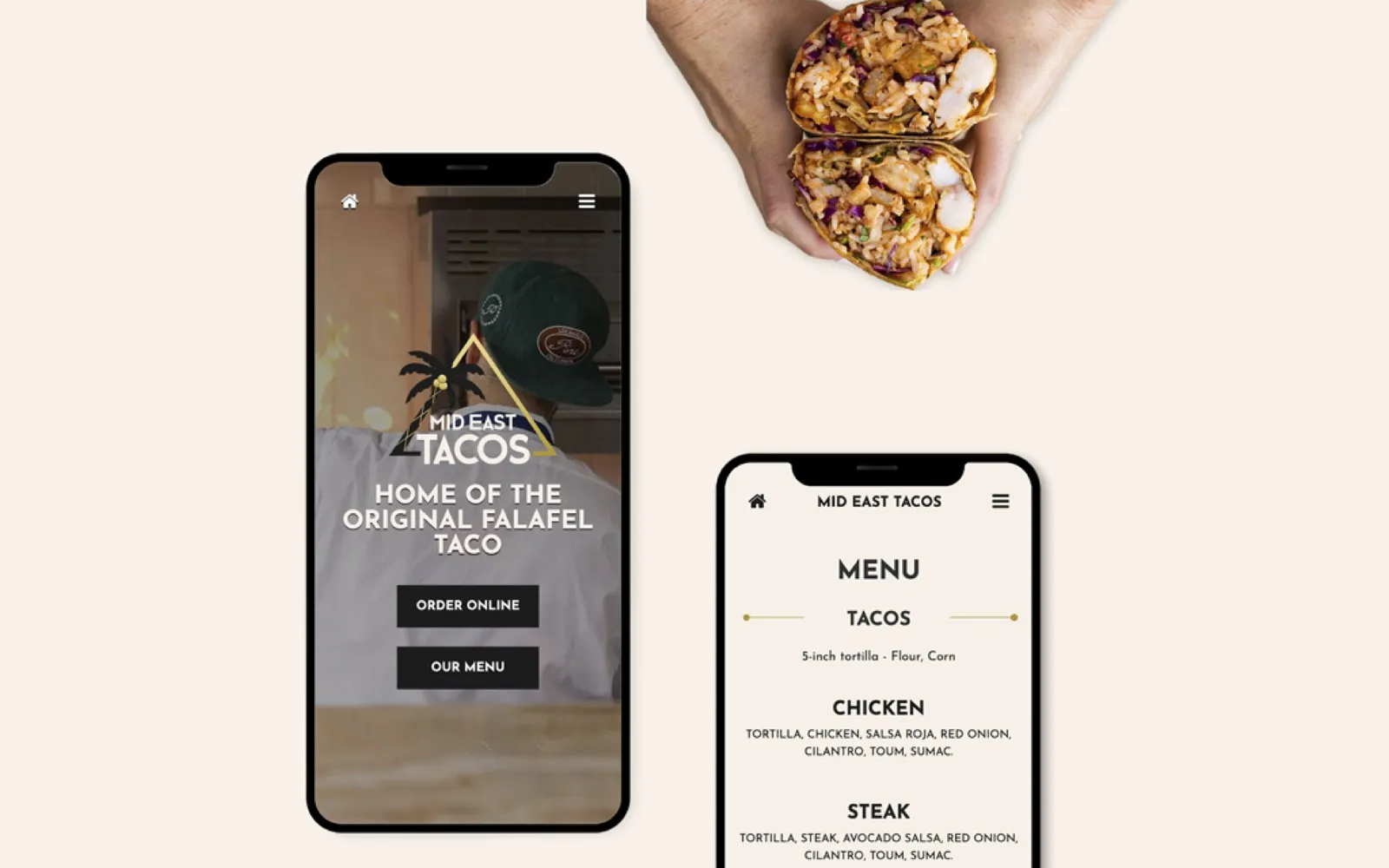 MidEast Tacos: Website, menu and catering enquiry system.