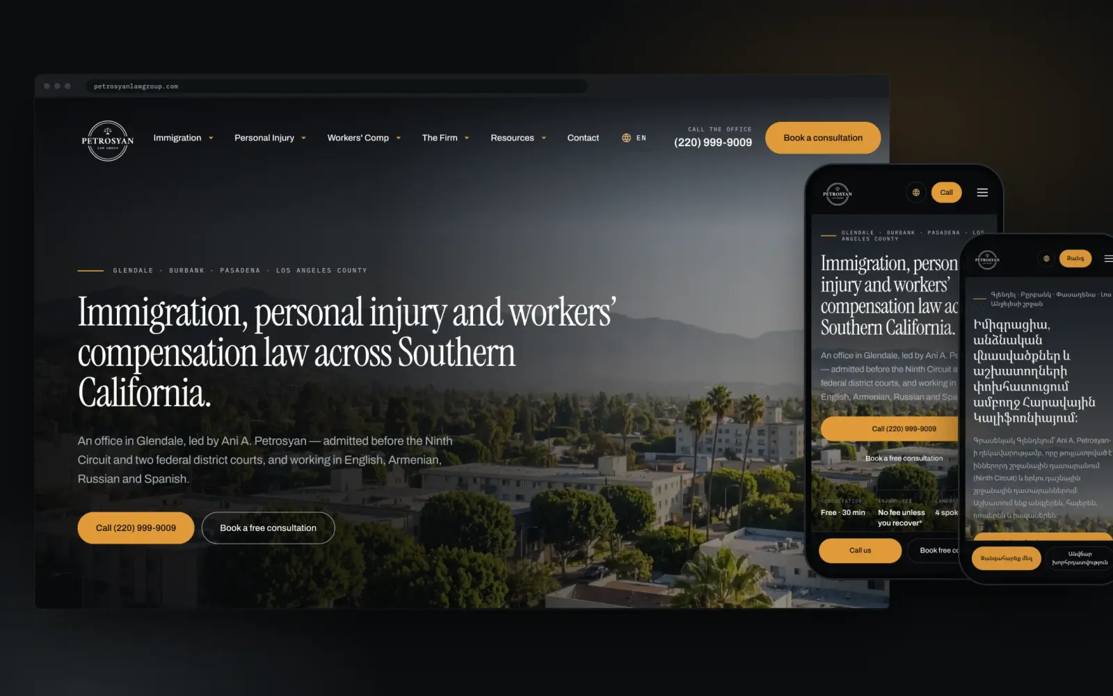 Petrosyan Law Group: Audit, strategy, design and a bilingual WordPress build.