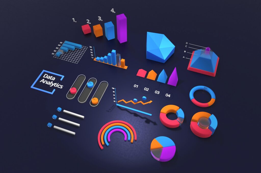 Analysis icons created in illustrator using neon colours