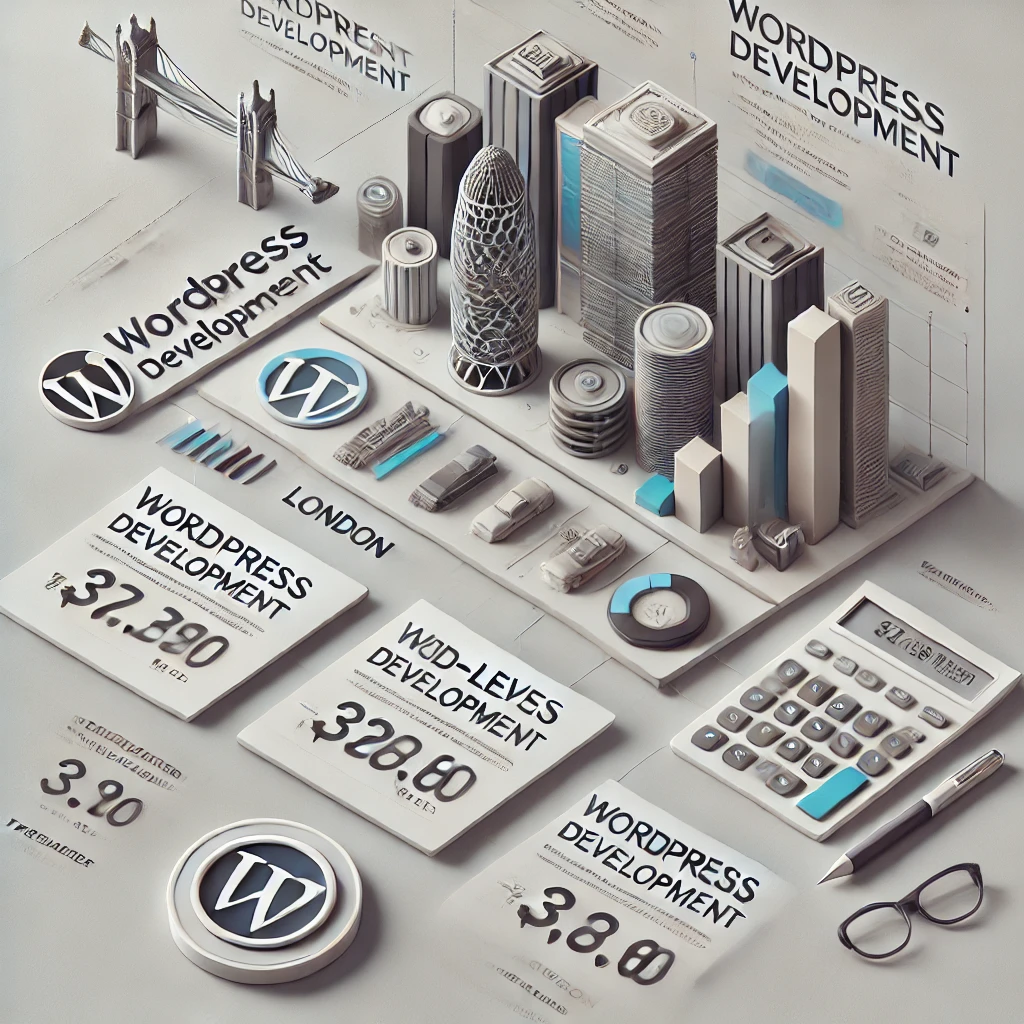 Infographic showing WordPress development cost breakdown, including freelancer, mid-level, and agency rates, for London businesses.