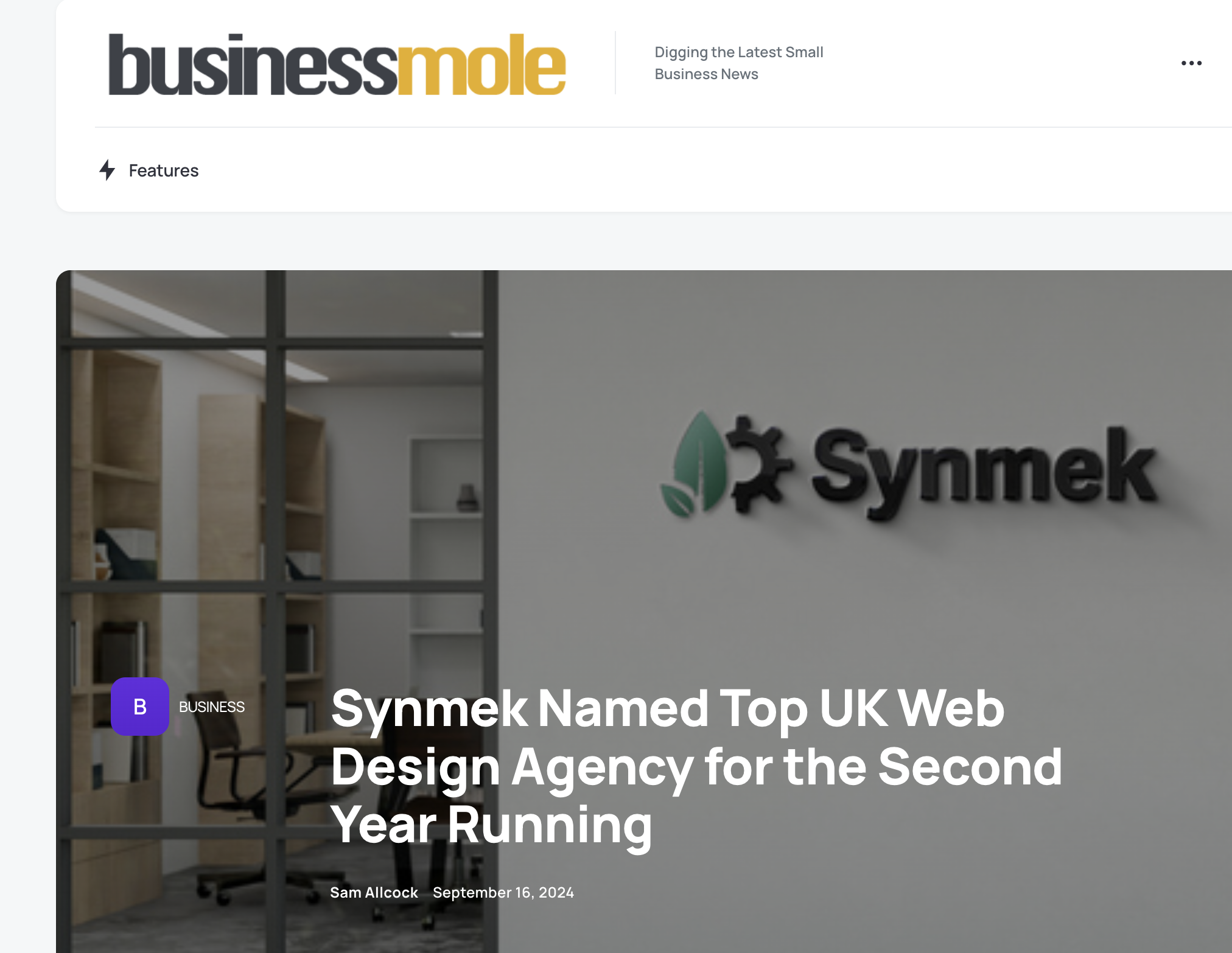 BusinessMole: Synmek Named Top UK Web Design Agency for the Second Year Running