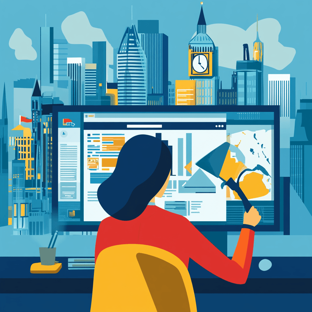 A professional graphic featuring the London skyline blended with SEO icons like a magnifying glass, bar graphs, and a globe, symbolizing search engine optimisation. The title 'Rank Your Website in London with SEO' is displayed in bold, modern typography, with a clean and engaging design in shades of blue, green, yellow, and white.