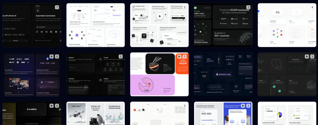 Bento Grids homepage with a collection of bento grid ui designs for websites