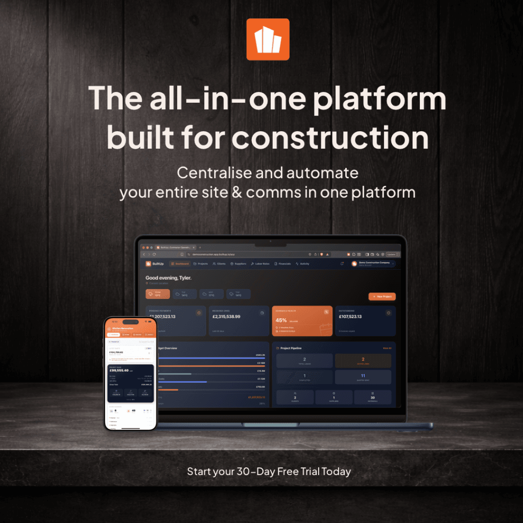 All in one construction project management platform for builders, contractors, quantity surveyors, plumbers, landscapers, electricians, roofers, joiners, carpenters and more.