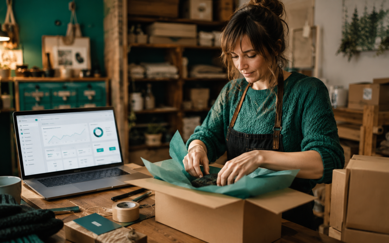 WooCommerce development London, UK online store owner fulfilling orders